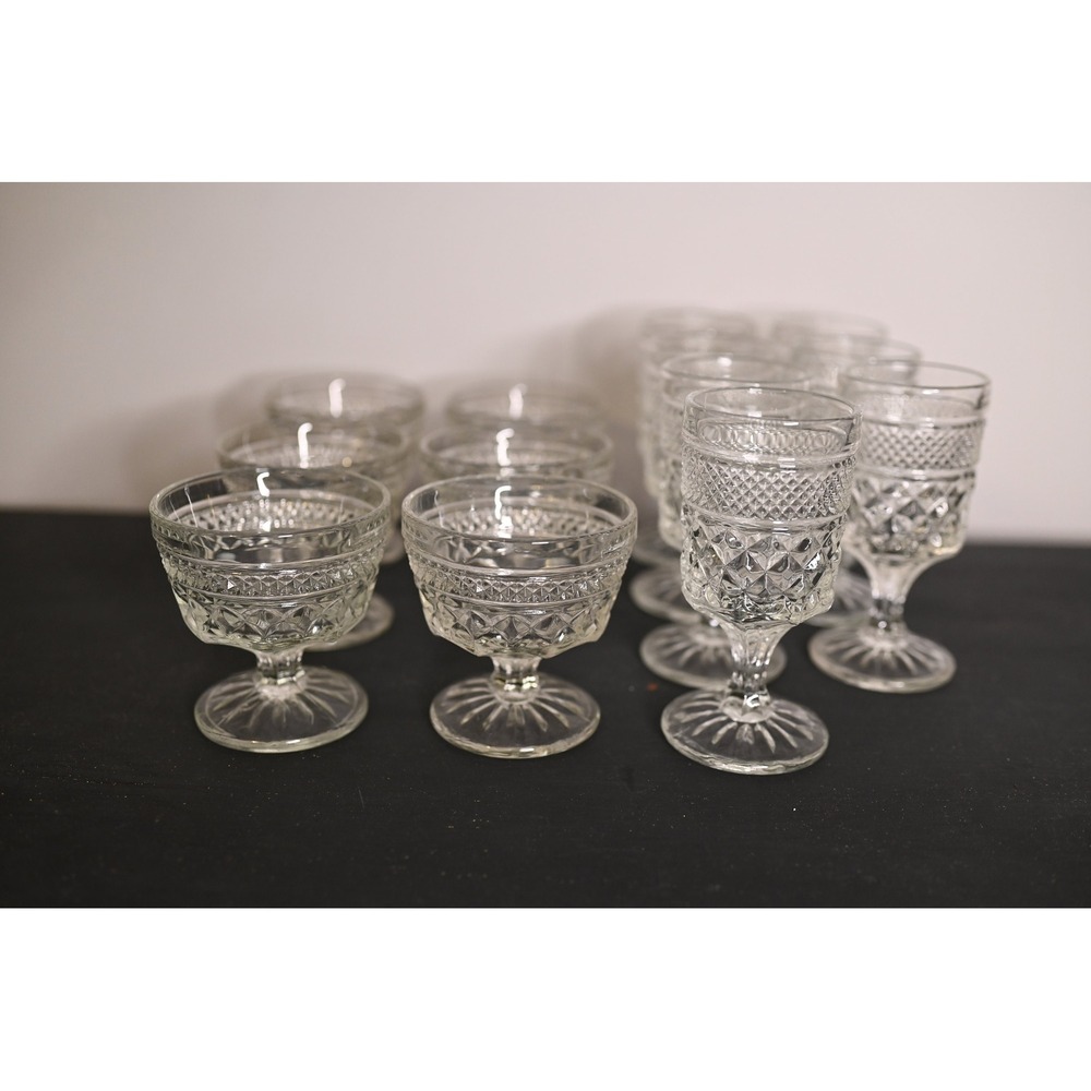Anchor Hocking Wexford Glass Cups Sherbet & Goblet Set 13 Vintage Clear Glass
